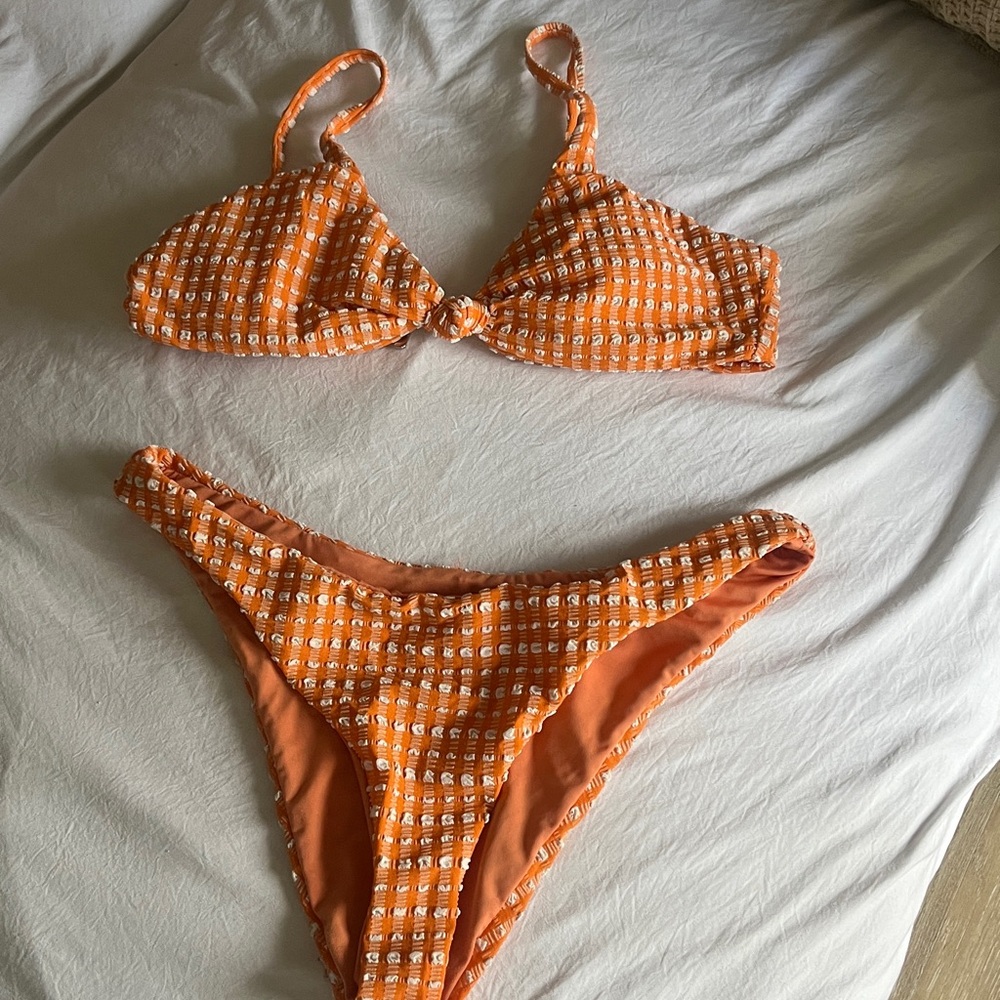 Vibrant Orange Gingham Bikini Set🧡👙